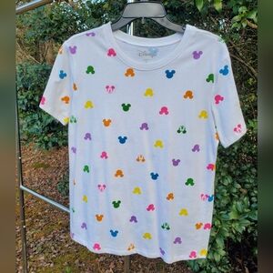 Women's Spring Summer Bright Multicolored Disney Mickey Mouse T-shirt|Size Large